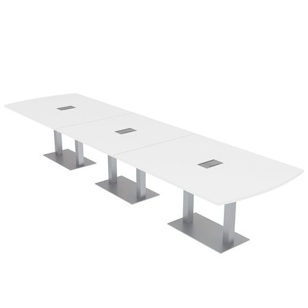 SKUTCHI DESIGNS 14 Person Large Conference Table with Power And Data, Modular Arc Rectangle Table, White HAR-AREC-46X168-DOU-ELEC-XD09